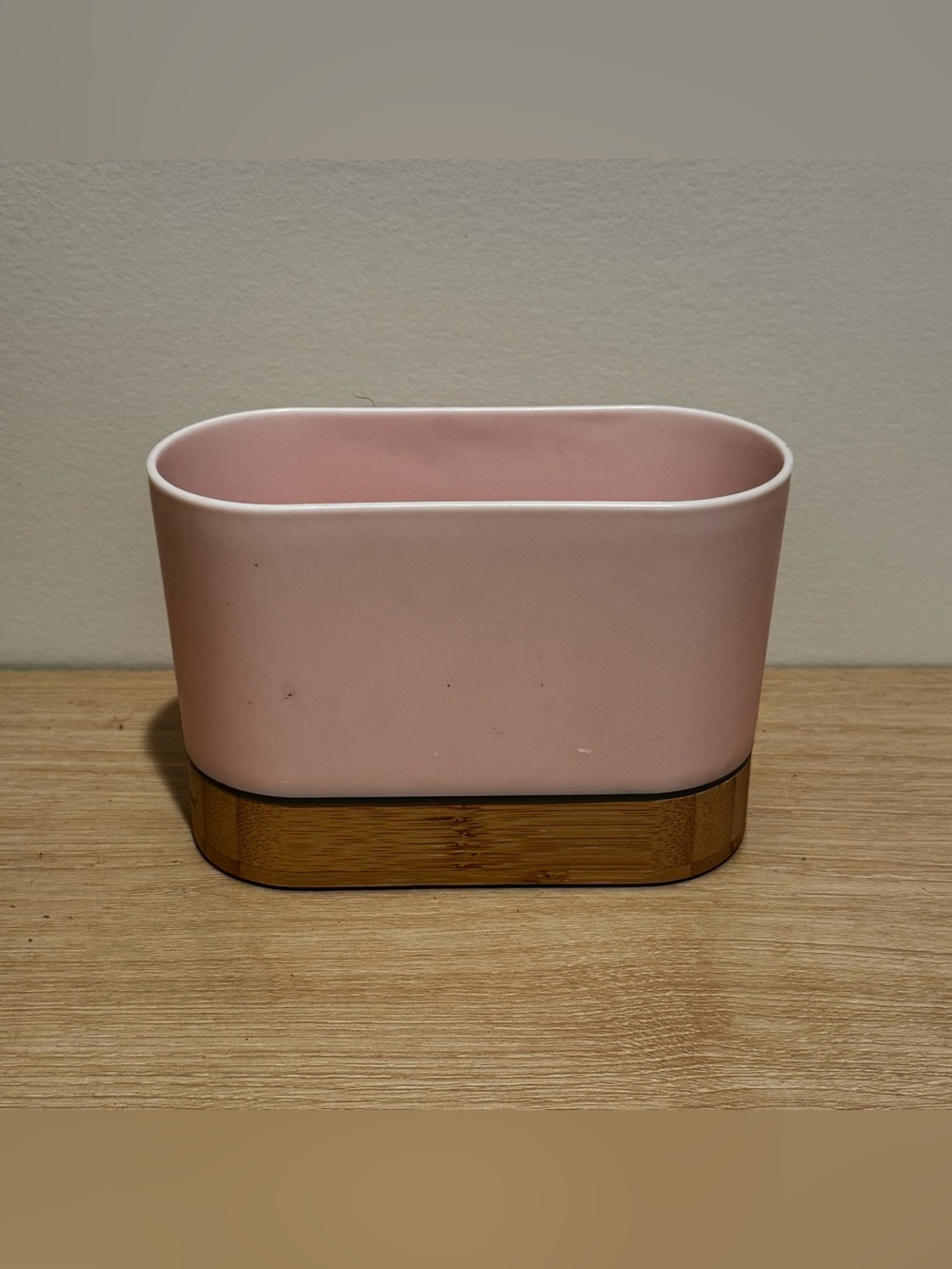 Pink Multi-Compartment Sink Organizer with Bamboo Base